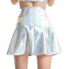 imageFlygo Womens Wet Look PU Leather Skirt Flared Pub Club Mini SkirtsWhite