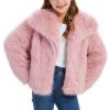 imageFlygo Girls Faux Fur Coat Kids Fluffy Long Sleeve Lapel Collar Open Front Jacket Warm Winter Shaggy Outwear with PocketsPink