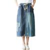 imageFlygo Womens Elastic Waist Distressed Midi Calf Denim SkirtBlue