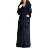 imageFlygo Womens Fuzzy Plush Long Hooded Robe Full Length Flannel Fleece Bathrobe Warm Housecoat Navy Medium