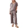 imageFlygo Womens Plaid 2 Piece Pajamas Sets Gingham Button Down Puff Sleeve Babydoll Shirt Ruffle Pants Y2K Pjs Lounge SetCoffee
