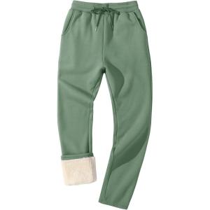 imageFlygo Mens Fleece Lined Sherpa Sweatpants Winter Warm Pants Jogger Lounge Athletic Pant with PocketsGreenopen Bottom