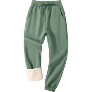 imageFlygo Mens Fleece Lined Sherpa Sweatpants Winter Warm Pants Jogger Lounge Athletic Pant with PocketsGreenribbed Bottom