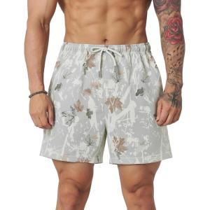 imageFlygo Mens Graphic Print Camo Shorts Fashion Designer Workout Shorts Retro Casual Cool Streetwear Short Pants01 Maple Leaf Grey
