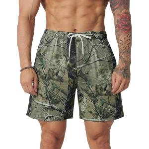 imageFlygo Mens Graphic Print Camo Shorts Fashion Designer Workout Shorts Retro Casual Cool Streetwear Short Pants02 Tree Print Green