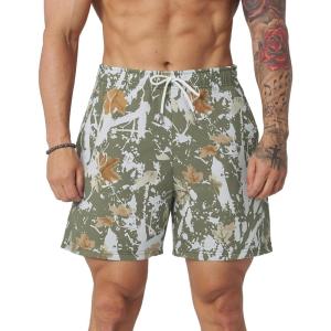 imageFlygo Mens Graphic Print Camo Shorts Fashion Designer Workout Shorts Retro Casual Cool Streetwear Short Pants03 Maple Leaf Green