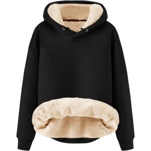 imageFlygo Mens Winter Warm Sherpa Lined Crewneck Sweatshirt Fleece Pullover Tops02 Hooded Black