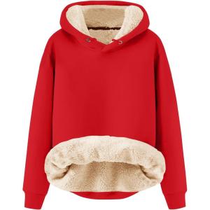 imageFlygo Mens Winter Warm Sherpa Lined Crewneck Sweatshirt Fleece Pullover Tops02 Hooded Red
