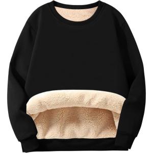 imageFlygo Mens Winter Warm Sherpa Lined Crewneck Sweatshirt Fleece Pullover TopsBlack