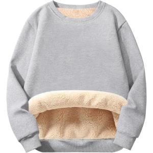 imageFlygo Mens Winter Warm Sherpa Lined Crewneck Sweatshirt Fleece Pullover TopsGrey