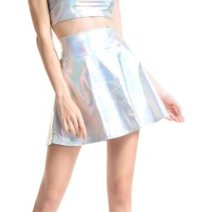 imageFlygo Womens Wet Look PU Leather Skirt Flared Pub Club Mini SkirtsWhite