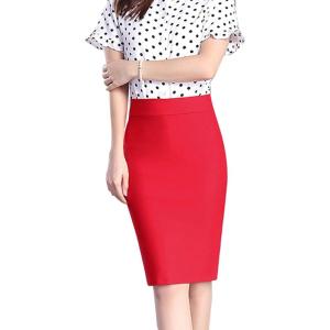 imageFlygo Womens Work Business Office Pencil Skirt Stretchy Knee Length Bodycon SkirtsRed
