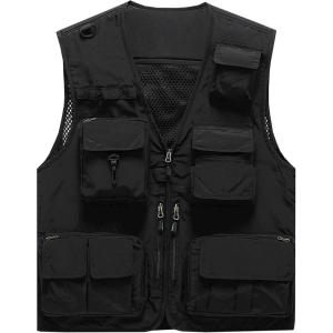 imageFlygo Mens Casual Lightweight Outdoor Fishing Work Safari Travel Photo Cargo Vest Jacket Multi PocketsBlack