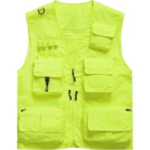 imageFlygo Mens Casual Lightweight Outdoor Fishing Work Safari Travel Photo Cargo Vest Jacket Multi PocketsFluorescent Yellow