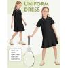 imageFlygo Girls Athletic Polo Dress for Tennis Golf Breathable Pique with Ruffle Trim Short Sleeve Summer Active Sports DressesBlack