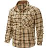 imageFlygo Mens Flannel Shirts Pearl Snap Long Sleeve Checkered Western Cowboy Brushed Plaid Regular Fit ShirtKhaki