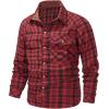 imageFlygo Mens Flannel Shirts Pearl Snap Long Sleeve Checkered Western Cowboy Brushed Plaid Regular Fit ShirtRed