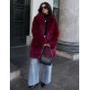 imageFlygo Womens Long Faux Fur Coats Fluffy Faux Fur Jacket Long Sleeve Lapel Furry Coats Fuzzy Winter JacketWine Red