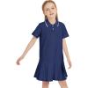 imageFlygo Girls Athletic Polo Dress for Tennis Golf Breathable Pique with Ruffle Trim Short Sleeve Summer Active Sports DressesNavy