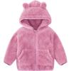imageFlygo Girls Boys Fleece Hooded Jacket Unisex Toddler Sweatshirt Bear Ear Zip Up Sweater Outwear HoodiePink