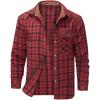imageFlygo Mens Flannel Shirts Pearl Snap Long Sleeve Checkered Western Cowboy Brushed Plaid Regular Fit ShirtRed