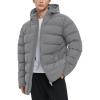 imageFlygo Mens Hooded Puffer Jacket Insulated Winter Waterproof Warm Coat Zipper Down Quilted JacketsDarkgrey