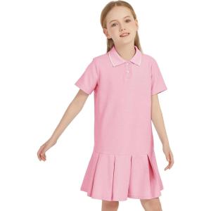 imageFlygo Girls Athletic Polo Dress for Tennis Golf Breathable Pique with Ruffle Trim Short Sleeve Summer Active Sports DressesPink