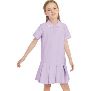 imageFlygo Girls Athletic Polo Dress for Tennis Golf Breathable Pique with Ruffle Trim Short Sleeve Summer Active Sports DressesPurple
