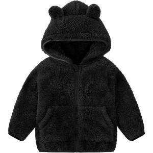 imageFlygo Girls Boys Fleece Hooded Jacket Unisex Toddler Sweatshirt Bear Ear Zip Up Sweater Outwear HoodieBlack