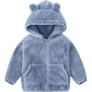 imageFlygo Girls Boys Fleece Hooded Jacket Unisex Toddler Sweatshirt Bear Ear Zip Up Sweater Outwear HoodieBlue