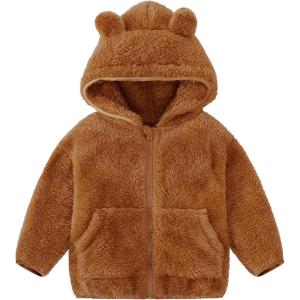 imageFlygo Girls Boys Fleece Hooded Jacket Unisex Toddler Sweatshirt Bear Ear Zip Up Sweater Outwear HoodieBrown