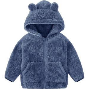 imageFlygo Girls Boys Fleece Hooded Jacket Unisex Toddler Sweatshirt Bear Ear Zip Up Sweater Outwear HoodieNavy