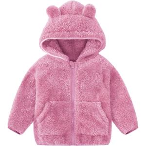 imageFlygo Girls Boys Fleece Hooded Jacket Unisex Toddler Sweatshirt Bear Ear Zip Up Sweater Outwear HoodiePink