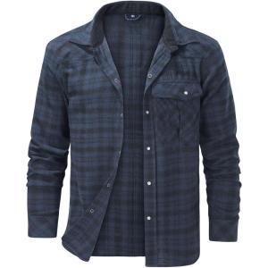 imageFlygo Mens Flannel Shirts Pearl Snap Long Sleeve Checkered Western Cowboy Brushed Plaid Regular Fit ShirtBlue