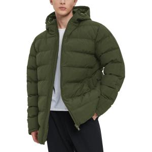 imageFlygo Mens Hooded Puffer Jacket Insulated Winter Waterproof Warm Coat Zipper Down Quilted JacketsArmy Green