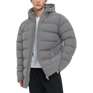 imageFlygo Mens Hooded Puffer Jacket Insulated Winter Waterproof Warm Coat Zipper Down Quilted JacketsDarkgrey