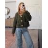 imageFlygo Cropped Cardigan Sweaters for Women Long Sleeve Cable Knit Cardigan Open Front Chunky Cardigan Sweaters with PocketsArmy Green