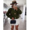 imageFlygo Cropped Cardigan Sweaters for Women Long Sleeve Cable Knit Cardigan Open Front Chunky Cardigan Sweaters with PocketsArmy Green