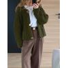 imageFlygo Cropped Cardigan Sweaters for Women Long Sleeve Cable Knit Cardigan Open Front Chunky Cardigan Sweaters with PocketsArmy Green