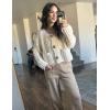 imageFlygo Cropped Cardigan Sweaters for Women Long Sleeve Cable Knit Cardigan Open Front Chunky Cardigan Sweaters with PocketsBeige