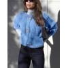 imageFlygo Cropped Cardigan Sweaters for Women Long Sleeve Cable Knit Cardigan Open Front Chunky Cardigan Sweaters with PocketsBlue