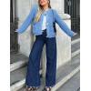 imageFlygo Cropped Cardigan Sweaters for Women Long Sleeve Cable Knit Cardigan Open Front Chunky Cardigan Sweaters with PocketsBlue