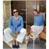 imageFlygo Cropped Cardigan Sweaters for Women Long Sleeve Cable Knit Cardigan Open Front Chunky Cardigan Sweaters with PocketsBlue