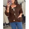 imageFlygo Cropped Cardigan Sweaters for Women Long Sleeve Cable Knit Cardigan Open Front Chunky Cardigan Sweaters with PocketsCoffee