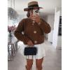 imageFlygo Cropped Cardigan Sweaters for Women Long Sleeve Cable Knit Cardigan Open Front Chunky Cardigan Sweaters with PocketsCoffee