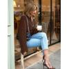imageFlygo Cropped Cardigan Sweaters for Women Long Sleeve Cable Knit Cardigan Open Front Chunky Cardigan Sweaters with PocketsCoffee