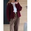 imageFlygo Cropped Cardigan Sweaters for Women Long Sleeve Cable Knit Cardigan Open Front Chunky Cardigan Sweaters with PocketsDark Red