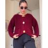 imageFlygo Cropped Cardigan Sweaters for Women Long Sleeve Cable Knit Cardigan Open Front Chunky Cardigan Sweaters with PocketsDark Red
