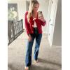 imageFlygo Cropped Cardigan Sweaters for Women Long Sleeve Cable Knit Cardigan Open Front Chunky Cardigan Sweaters with PocketsRed