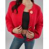 imageFlygo Cropped Cardigan Sweaters for Women Long Sleeve Cable Knit Cardigan Open Front Chunky Cardigan Sweaters with PocketsRed